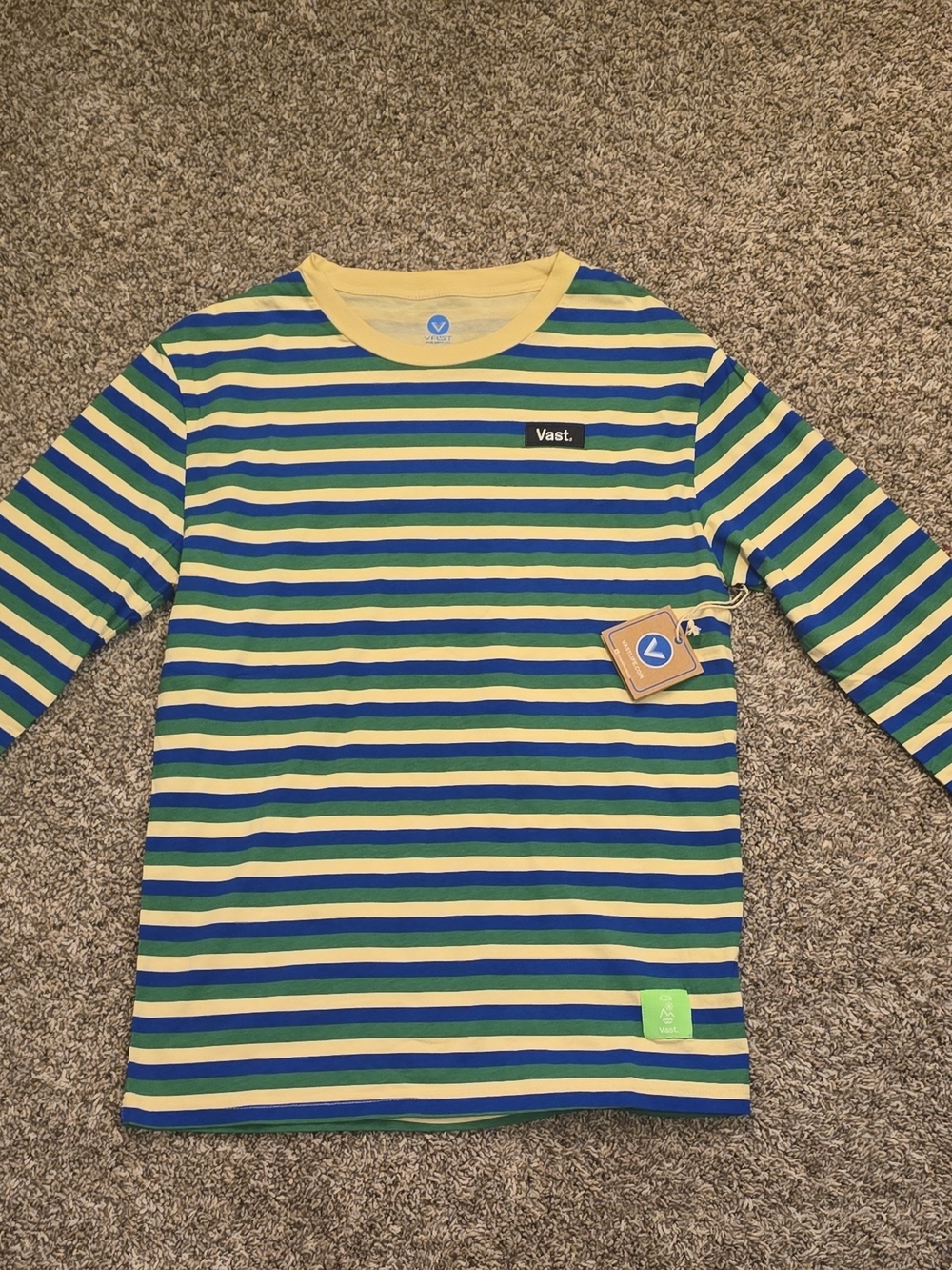 Men's Long Sleeve Striped Crew Tee in Yellow & Blue